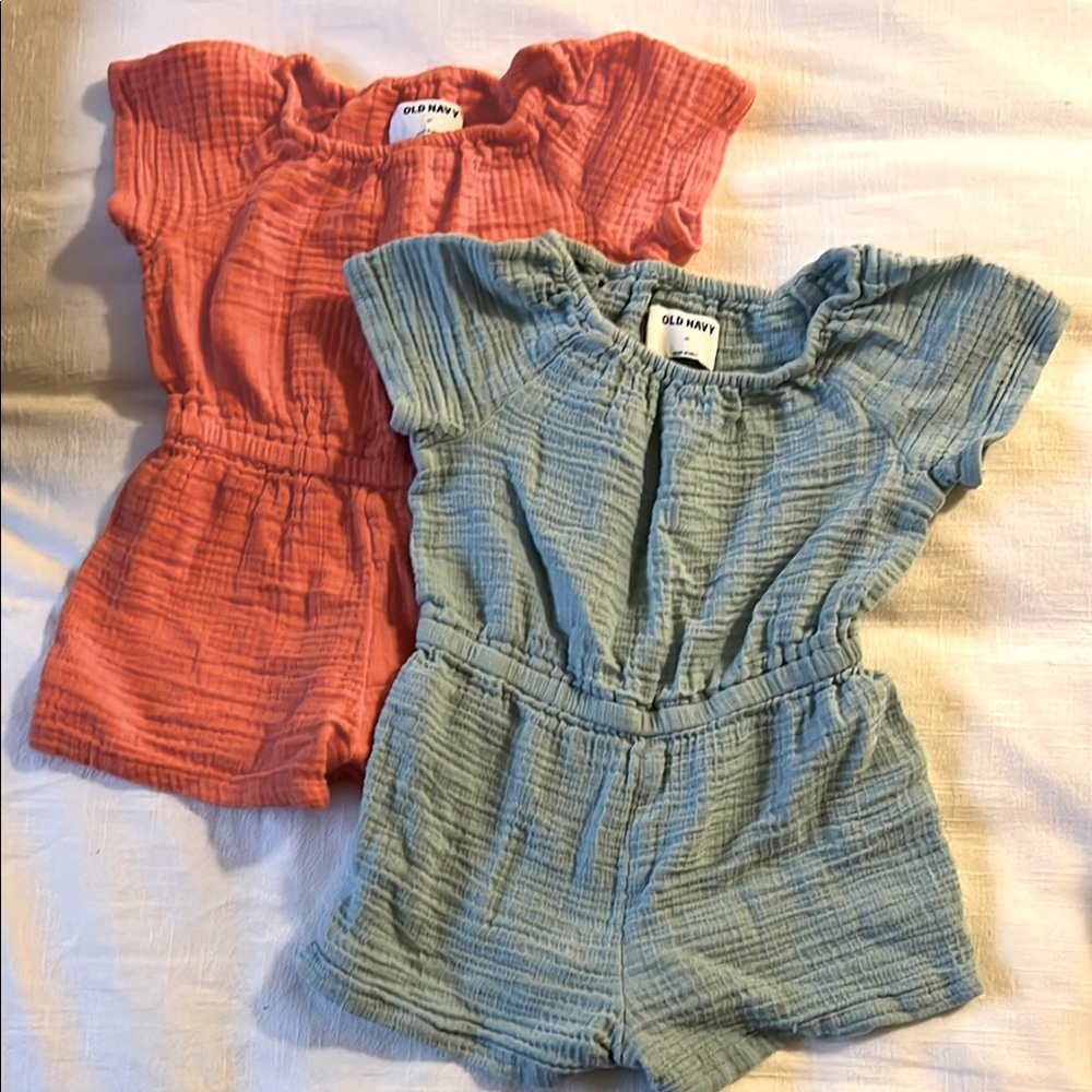 Old Navy Kids' Romper Set - Coral and Light Blue Size 3T